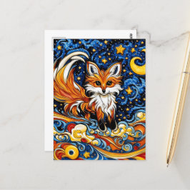 Carte Postale Renard Rouge Galactique Enfant Comme Art