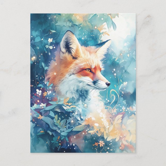 Carte Postale Renard Rouge Majestueux dans une Prairie Botanique (Devant)