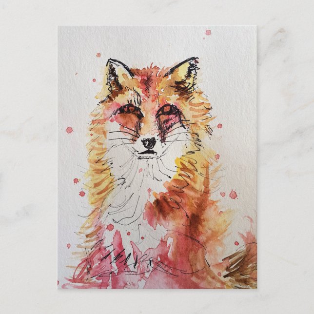 Carte Postale Renard rouge renard aquarelle Peinture art mignon (Devant)