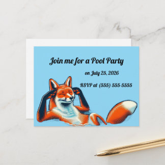 Carte Postale Renard roux cool à une soirée piscine RSVP