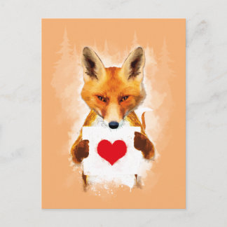 Carte Postale Renard tenant un coeur - Je t'aime !