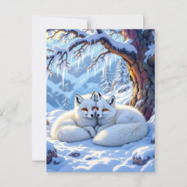 Carte Postale Renards d'hiver sur une journée hivernale enneigée