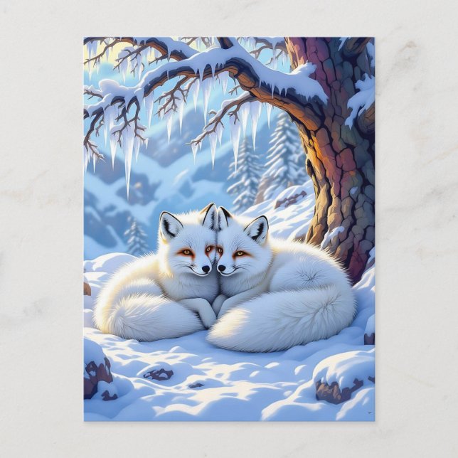 Carte Postale Renards d'hiver sur une journée hivernale enneigée (Devant)