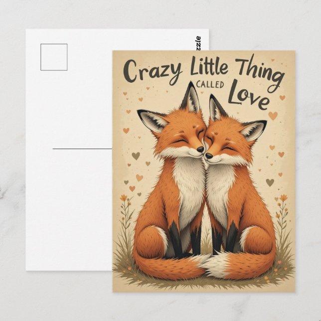 Carte Postale Renards romantiques en amour Illustration (Devant / Derrière)