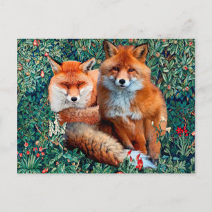 CARTE POSTALE RENARDS ROUX PARMI LA VÉGÉTATION, LE FEUILLAGE ET 