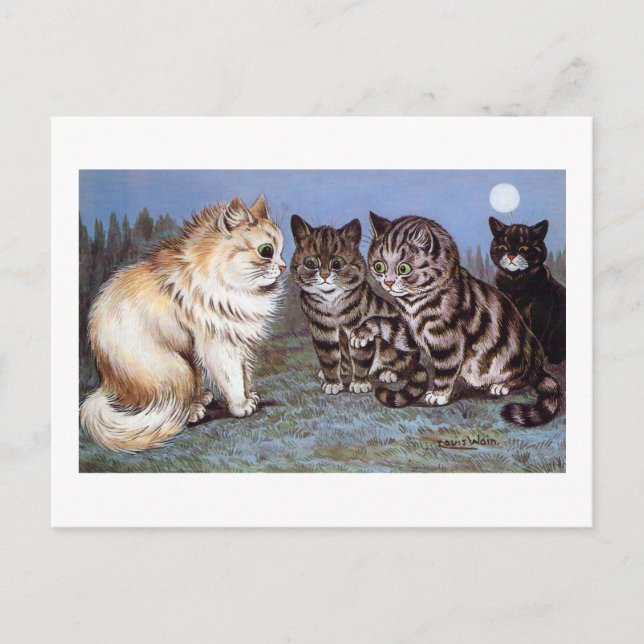Carte Postale Rencontre de chatons au clair de lune, Louis Wain (Devant)