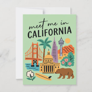 Carte Postale Rencontre-moi en Californie Golden Gate Bear Retro