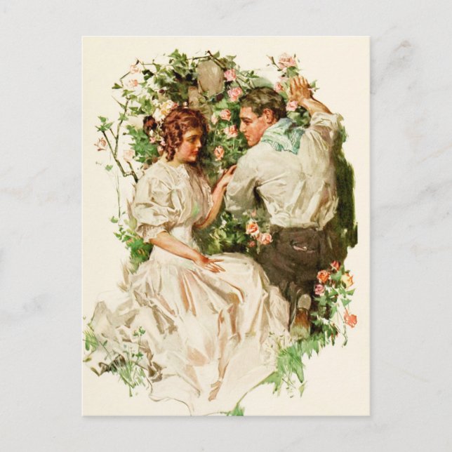 Carte Postale Rencontre romantique dans le jardin Rose (Devant)
