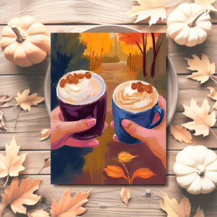 Carte Postale Rendez-vous café Feuillage d'automne Automne Aquar