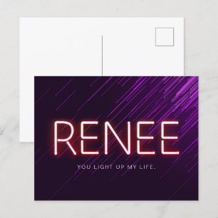 Carte Postale Renee nom dans lumière néon brillant nouveauté