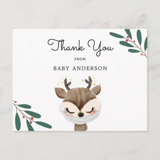 Carte Postale Rennes de Noël en Merci de Baby shower masque (Devant)