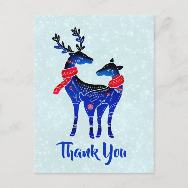 Carte Postale Rennes de Noël nordiques bleus Merci (Devant)