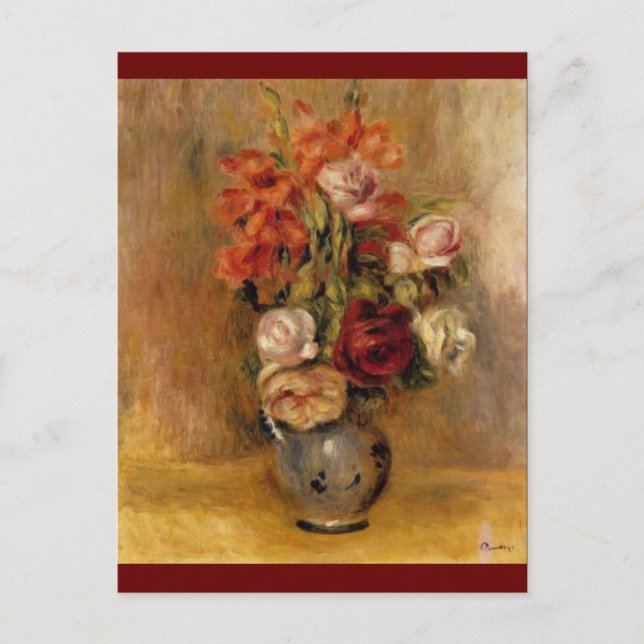 Carte Postale Renoir's A Vase of Gladiolas and Rose (Devant)