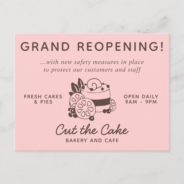 Carte Postale Réouverture de la boulangerie à logo de gâteau (Devant)