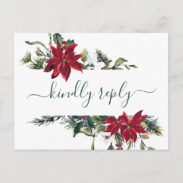 Carte Postale REPAS CHOIX Élégant Rouge Poinsettia Mariage RSVP