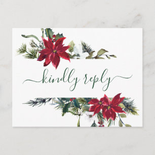 Carte Postale REPAS CHOIX Élégant Rouge Poinsettia Mariage RSVP