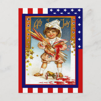 Carte Postale Réplique 4 juillet Vintage, Garçon avec canon à jo
