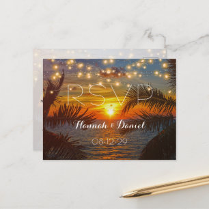 Carte Postale Réponse au mariage d'été Elegant Sunset Palm Beach
