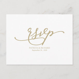 Carte Postale Réponse de mariage à la calligraphie dorée élégant