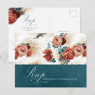Carte Postale Réponse de mariage bohème floral en terre cuite sa