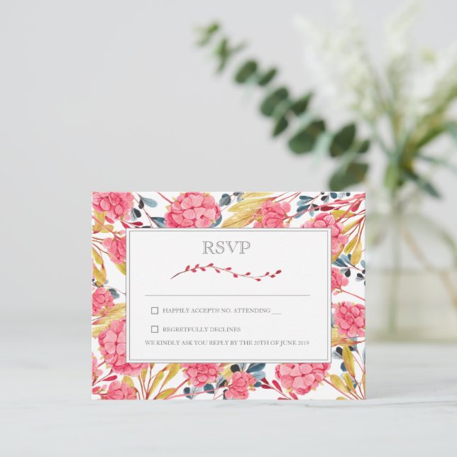 Carte Postale Réponse de mariage floral de nature rose (Debout devant)