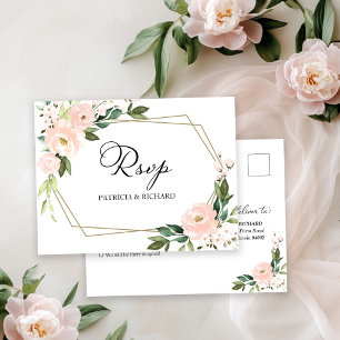 Carte Postale Réponse de Mariage Géométrique Floral Rose Blush