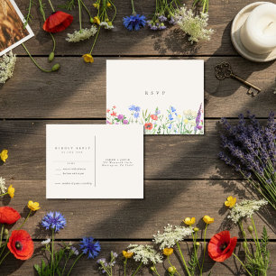 Carte Postale Réponse pour un mariage champêtre dans une prairie