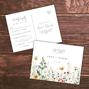 Carte Postale Réponse pour un mariage champêtre de fleurs sauvag