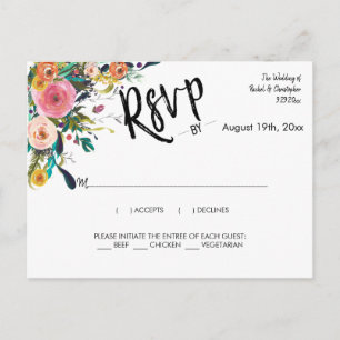 Carte Postale Réponse RSVP Élégante Écriture Bohème pour Mariage