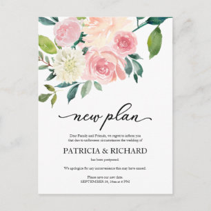 Carte Postale Report du mariage floral rose nouveau plan