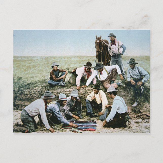 Carte postale représentant des cowboys qui jouent  (Devant)