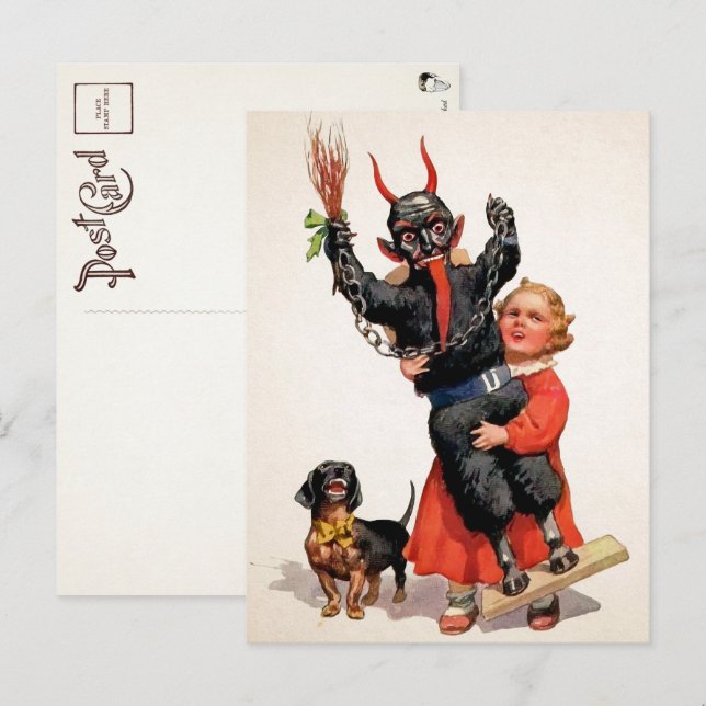 Carte postale représentant un grand Krampus ancien (Devant / Derrière)
