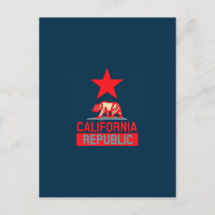 Carte Postale République de Californie en rouge et bleu élégant