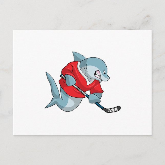 Carte Postale Requin au hockey sur glace avec Bâton de hockey su (Devant)
