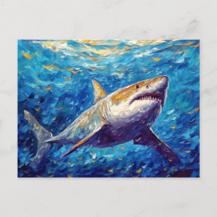 Carte Postale Requin en peinture à l'huile expressive sous-marin