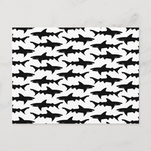 Carte Postale Requins - Élégant Motif de requins noirs et blancs (Devant)