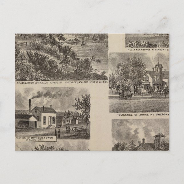 Carte Postale Résidences et usines du Minnesota (Devant)