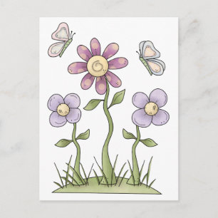 Carte Postale Ressort ・ Fleurs et papillons pourpres