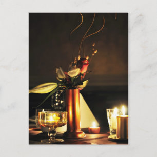 Carte Postale restaurant romantique table fleurs bougies ikebana