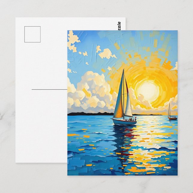 Carte Postale Rester en contact | Bateau à voile à Sunset (Devant / Derrière)