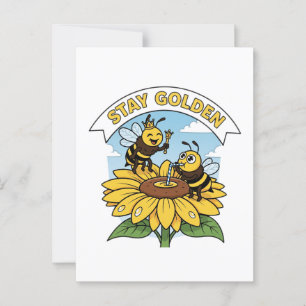 Carte Postale Restez doré - Illustration des abeilles et des fle