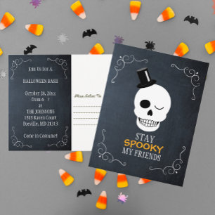 Carte Postale Restez Éffrayant Mes amis Crâne Halloween Invitati