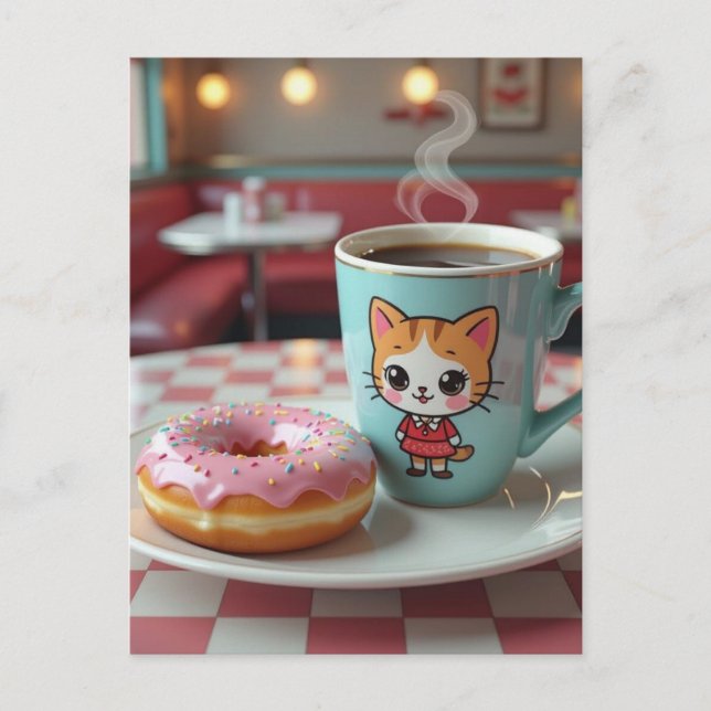 Carte Postale Restez en contact avec ce donut et ce café mignons (Devant)