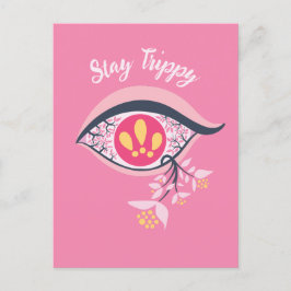 Carte Postale Restez Trippy Oeil rose floral psychédélique