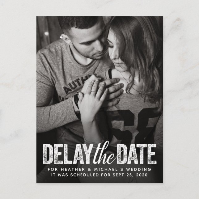 Carte Postale Retarder La Date Mariage Distressed Script Photoca (Devant)