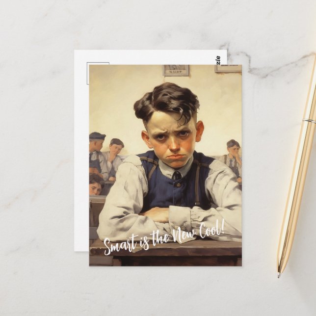 Carte Postale Retour à l'école Norman Rockwell dessin style (Devant/Arrière en situation)