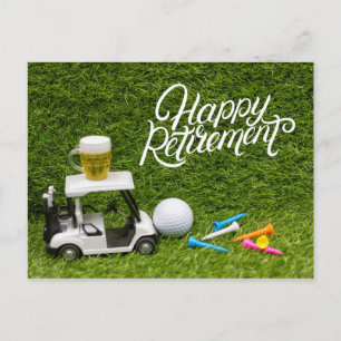 Carte Postale Retraite de golf avec bière sur voiturette de golf