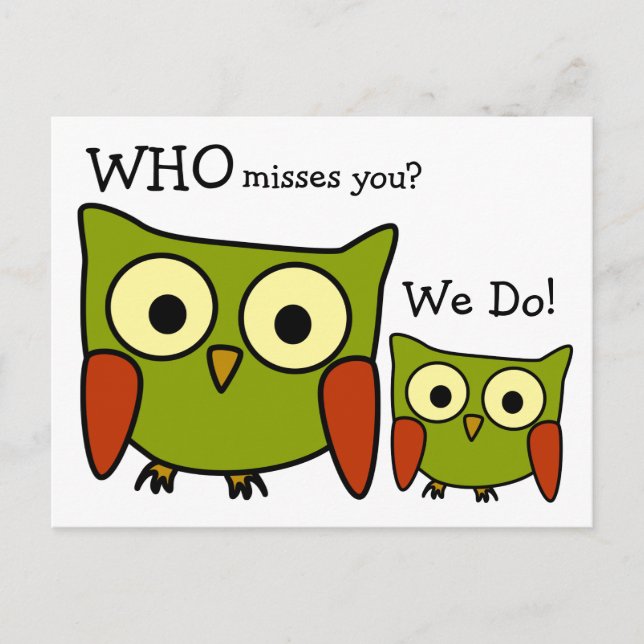 Carte postale Retro 1960's Owl Miss You (Devant)