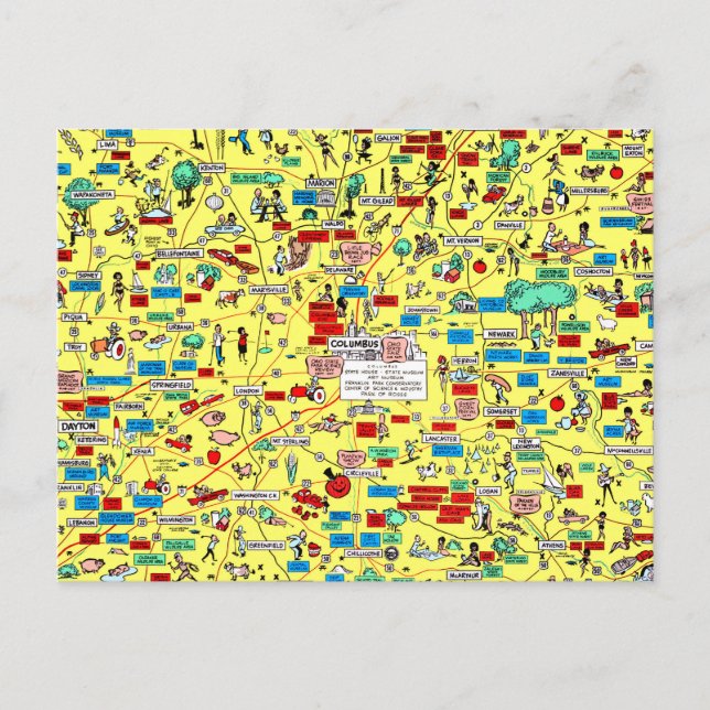 Carte postale Retro 1966 Columbus, Ohio map (Devant)