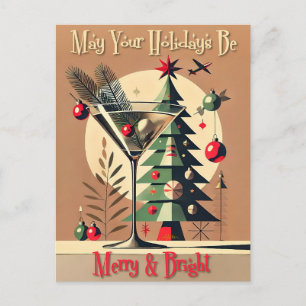Carte Postale Retro 50s Jet Set Martini de Noël arbre